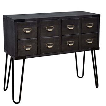 eHemco Antique Style Storage Console Table with 8 Drawers and Metal Hairpin Legs, 36 in Width