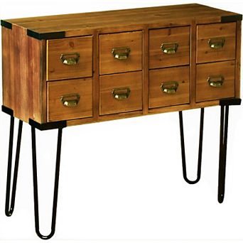 eHemco Antique Style Storage Console Table with 8 Drawers and Metal Hairpin Legs, 36 in Width