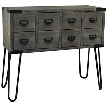 eHemco Antique Style Storage Console Table with 8 Drawers and Metal Hairpin Legs, 36 in Width