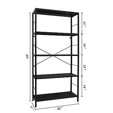 eHemco 5 Tier Modern Rustic Bookcase, 64 Inches Height