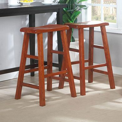 eHemco Heavy-Duty Solid Wood Saddle Seat Kitchen Counter Barstools, 29 Inches, Set of 2