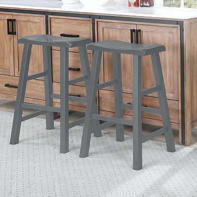 eHemco Heavy-Duty Solid Wood Saddle Seat Kitchen Counter Barstools, 29 Inches, Set of 2