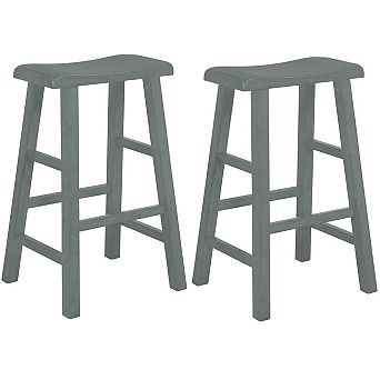 eHemco Heavy-Duty Solid Wood Saddle Seat Kitchen Counter Barstools, 29 in Set of 2