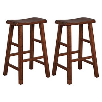 eHemco Heavy-Duty Solid Wood Saddle Seat Kitchen Counter Barstools, 29 in Set of 2