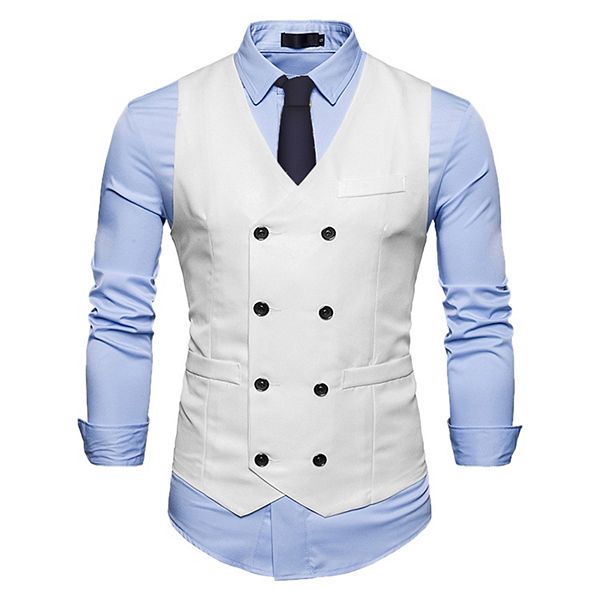 Men's Suit Vest Double Breasted V-Neck Slim Fit Formal Wedding Dress ...