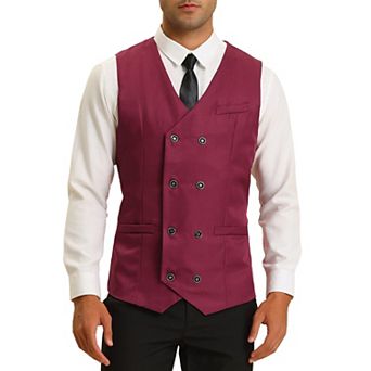 Men's Suit Vest Double Breasted V-neck Slim Fit Formal Wedding Dress Waistcoat