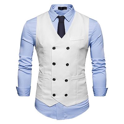 Men s Suit Vest Double Breasted V Neck Slim Fit Formal Wedding Dress Waistcoat