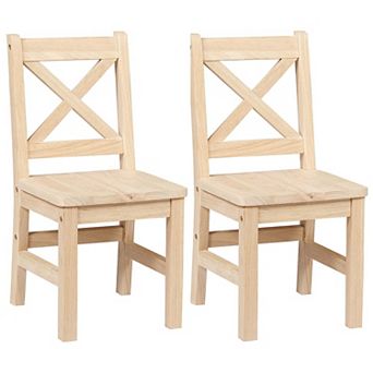 eHemco Solid Hard Wood X Back Kids Chair, Unfinished, Set of 2