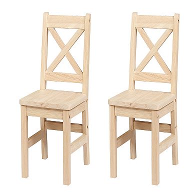 eHemco Solid Hard Wood X Back Kids Chair, Unfinished, Set of 2