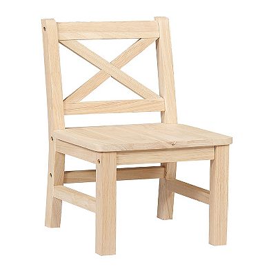 eHemco Solid Hard Wood X Back Kids Chair, Unfinished, Set of 2