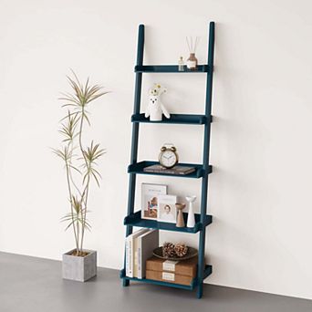eHemco 5 tier Leaning Ladder Wall Book Shelf, 70 in Height