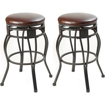 eHemco Swivel Metal Barstool with Faux Leather Seat, Set of 2
