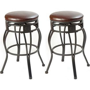 eHemco Swivel Metal Barstool with Faux Leather Seat, Set of 2
