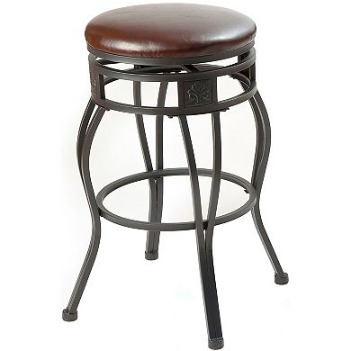 eHemco Swivel Metal Barstool with Faux Leather Seat, 24 Inches, Set of 2