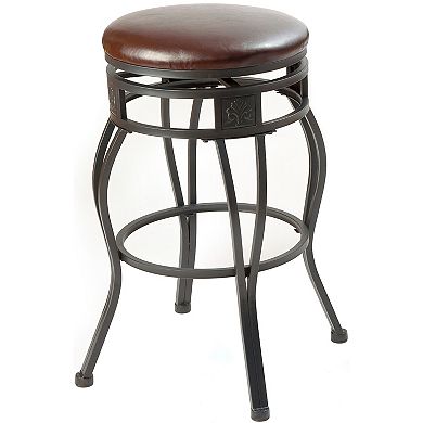 eHemco Swivel Metal Barstool with Faux Leather Seat, Set of 2