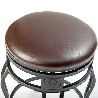 eHemco Swivel Metal Barstool with Faux Leather Seat, Set of 2