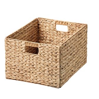 eHemco Rectangular Water Hyacinth Wicker Storage Baskets with Iron Wire Frame, Natural