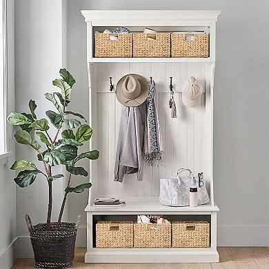 eHemco Rectangular Water Hyacinth Wicker Storage Baskets with Iron Wire Frame, Natural