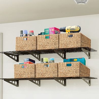 eHemco Rectangular Water Hyacinth Wicker Storage Baskets with Iron Wire Frame, Natural