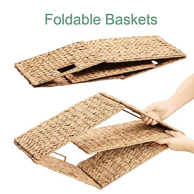 eHemco Rectangular Water Hyacinth Wicker Storage Baskets with Iron Wire Frame, Natural
