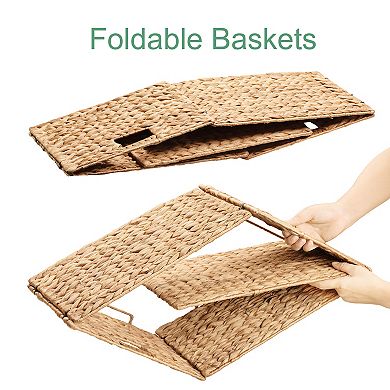 eHemco Rectangular Water Hyacinth Wicker Storage Baskets with Iron Wire Frame, Natural, Set of 6
