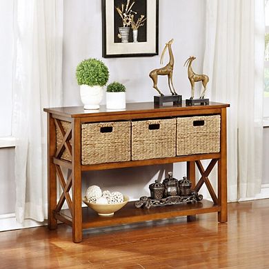 eHemco Rectangular Water Hyacinth Wicker Storage Baskets with Iron Wire Frame, Natural