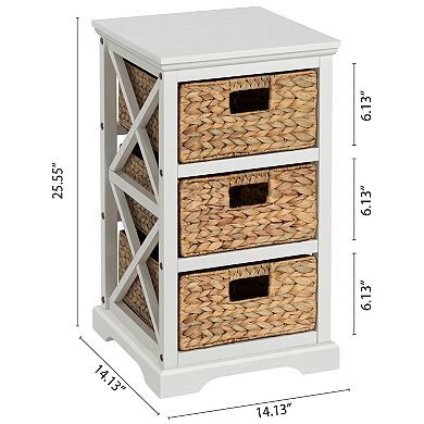 Hampton Meadows 3 Tier X-Side End Storage Cabinet with 3 Wicker Baskets