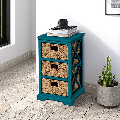 Hampton Meadows 3 Tier X-Side End Storage Cabinet with 3 Wicker Baskets