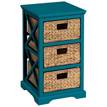 Hampton Meadows 3 tier X-Side End Storage Cabinet with 3 Wicker Baskets