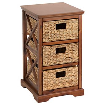 Hampton Meadows 3 tier X-Side End Storage Cabinet with 3 Wicker Baskets