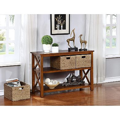 eHemco X-Side Console Sofa Table with 2 Shelves and 3 Baskets, Coffee
