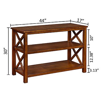 eHemco X-Side Console Sofa Table with 2 Shelves and 3 Baskets, Coffee