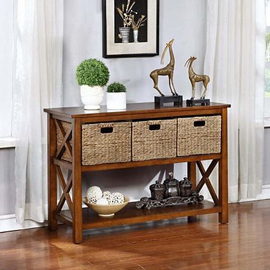 eHemco X-Side Console Sofa Table with 2 Shelves and 3 Baskets, Coffee