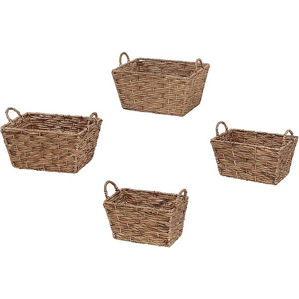 eHemco Rectangular Water Hyacinth Wicker Storage Baskets, Set of 4