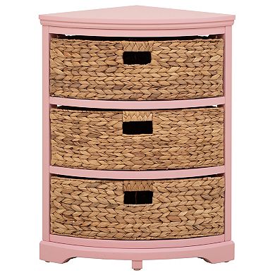Hampton Meadows 3 Tier X-Side Corner Table Storage Cabinet with 3 Wicker Baskets