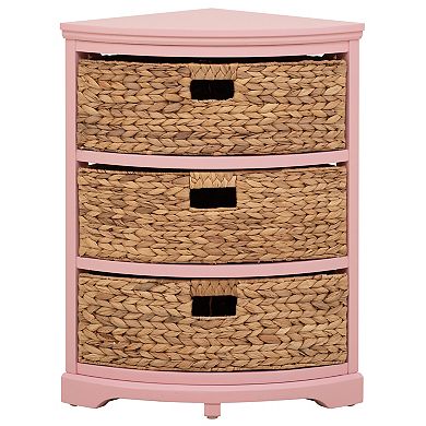 Hampton Meadows 3 Tier X-side Corner Table Storage Cabinet With 3 Wicker Baskets