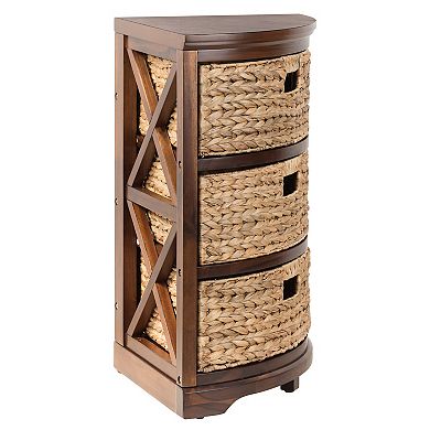 Hampton Meadows 3 Tier X-Side Corner Table Storage Cabinet with 3 Wicker Baskets