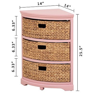 Hampton Meadows 3 Tier X-Side Corner Table Storage Cabinet with 3 Wicker Baskets
