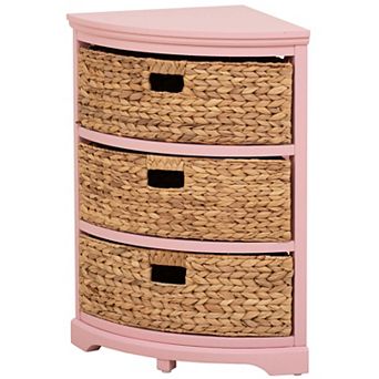 Hampton Meadows 3 tier X-Side Corner Table Storage Cabinet with 3 Wicker Baskets