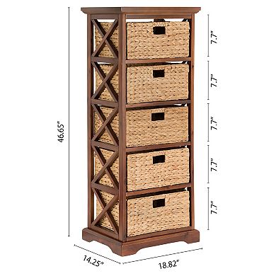 Hampton Meadows 5 Tier X-Side End Storage Cabinet with 5 Wicker Baskets