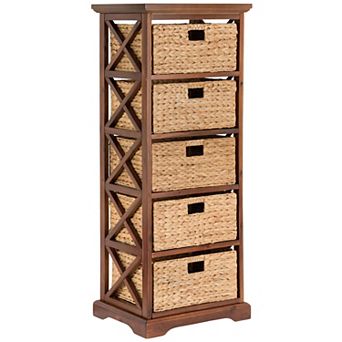 Hampton Meadows 5 tier X-Side End Storage Cabinet with 5 Wicker Baskets