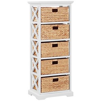 Hampton Meadows 5 tier X-Side End Storage Cabinet with 5 Wicker Baskets