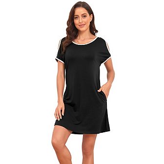 Women's Short Sleeve Nightgown Sleepwear Pajama Dress With Pockets