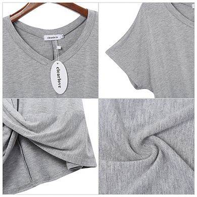Women's Twist Knot Tunics Tops V Neck Short Sleeve Casual Blouse T-Shirt