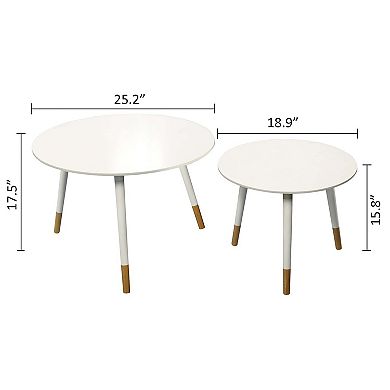 eHemco Round Side Table White Coffee End Nesting Tables Modern Home Decor, 2 Piece Set
