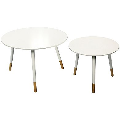 eHemco Round Side Table White Coffee End Nesting Tables Modern Home Decor, 2 Piece Set