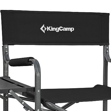 Kingcamp Outdoor Folding Director Chair W/ Side Table Bottom Mesh Storage, Black