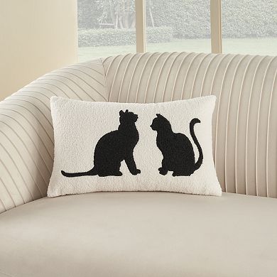 Mina Victory Pet Cats Silhouette 12" x 21" Black Indoor Faux Shearling Throw Pillow