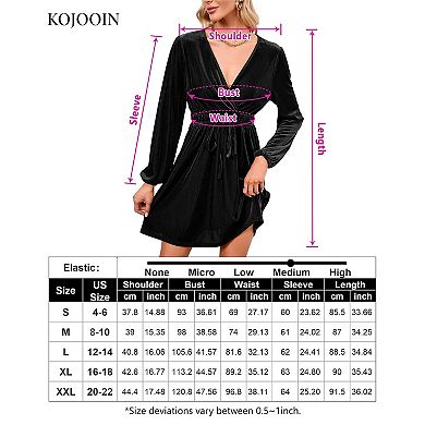 Women's Velvet Dress Wrap V Neck Pleated Waist Long Sleeve Casual Party Skater Dresses