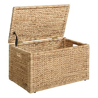 eHemco Water Hyacinth Wicker Storage Trunk with Metal Frame, 30 by 17.5 by 17.5 in Natural